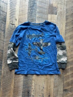 Blue Boys' Long Sleeve Airplane Graphic Layered-Tee